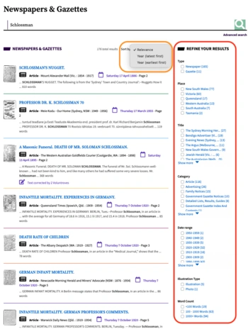Trove Newspaper results filtering options