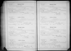 Marriage license of Sidney Swift and Cora Ferguson. 1916.