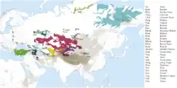 The distribution of the Turkic languages