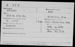 Naturalization record of Anna Dutschek. Milwaukee, 1938.
