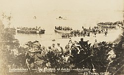 Australian troops landing at Gallipoli, 25 April 1915
