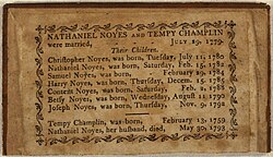 Illustrated family record (Fraktur) for Nathaniel Noyes, Rhode Island.