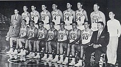 Team photo of the 1957-58 national champion Kentucky Wildcats basketball team from the 1958 "Kentuckian" yearbook.