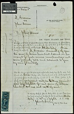 Printed and manuscript legal form from the Boise County District Court, 1864.