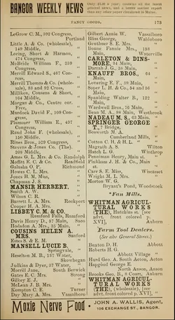 Page of Bangor Weekly News with city directory. 1893.