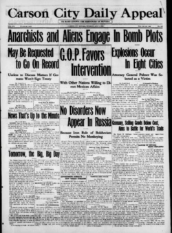 Front page of the Carson City Daily Appeal. 3 June 1919.