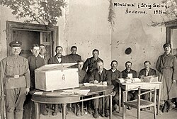 Commission of the electoral district in Šedernas counting the ballots in 1920