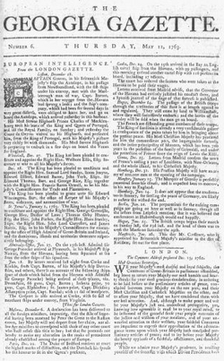 Front page of The Georgia Gazette from May 12, 1763