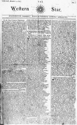 Front page of the December 01, 1789 issue of the Western Star