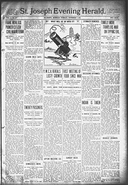 Front page of the St. Joseph Evening Herald. November 7, 1911