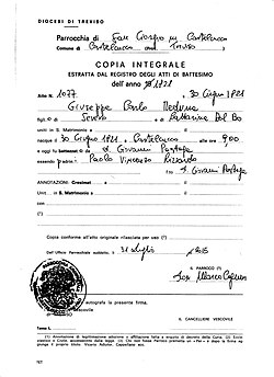 Italian baptism certificate