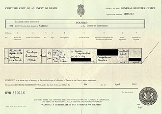 Death Certificate of Evelyn Beatrice Hall