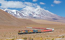 Train running in the Atacama desert.