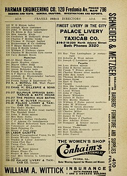 1910 directory page for North Adams Street, Peoria, Illinois, United States