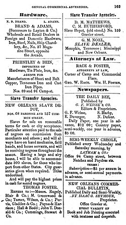 Page of the Southern Commercial Directory. Charleston, 1854