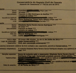 A civil marriage record from Portugal