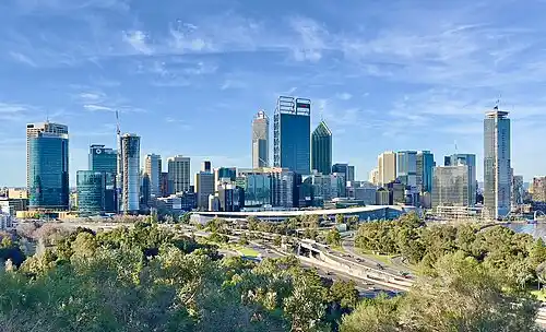 Perth CBD skyline from State War Memorial Lookout, 2023