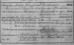 Charles and Catherine Dickens's marriage certificate