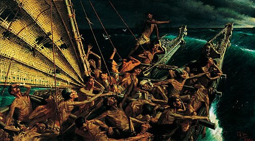Painting of the arrival of the Māori in New Zealand