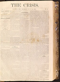 Front page of The Crisis. August 22, 1861
