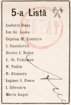 Ballot paper for the November 1919 legislative election in Romania, featuring the 5th list: Independent Party of Bessarabia
